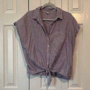Old Navy Purple and White Striped Tie-Front Button Down Shirt